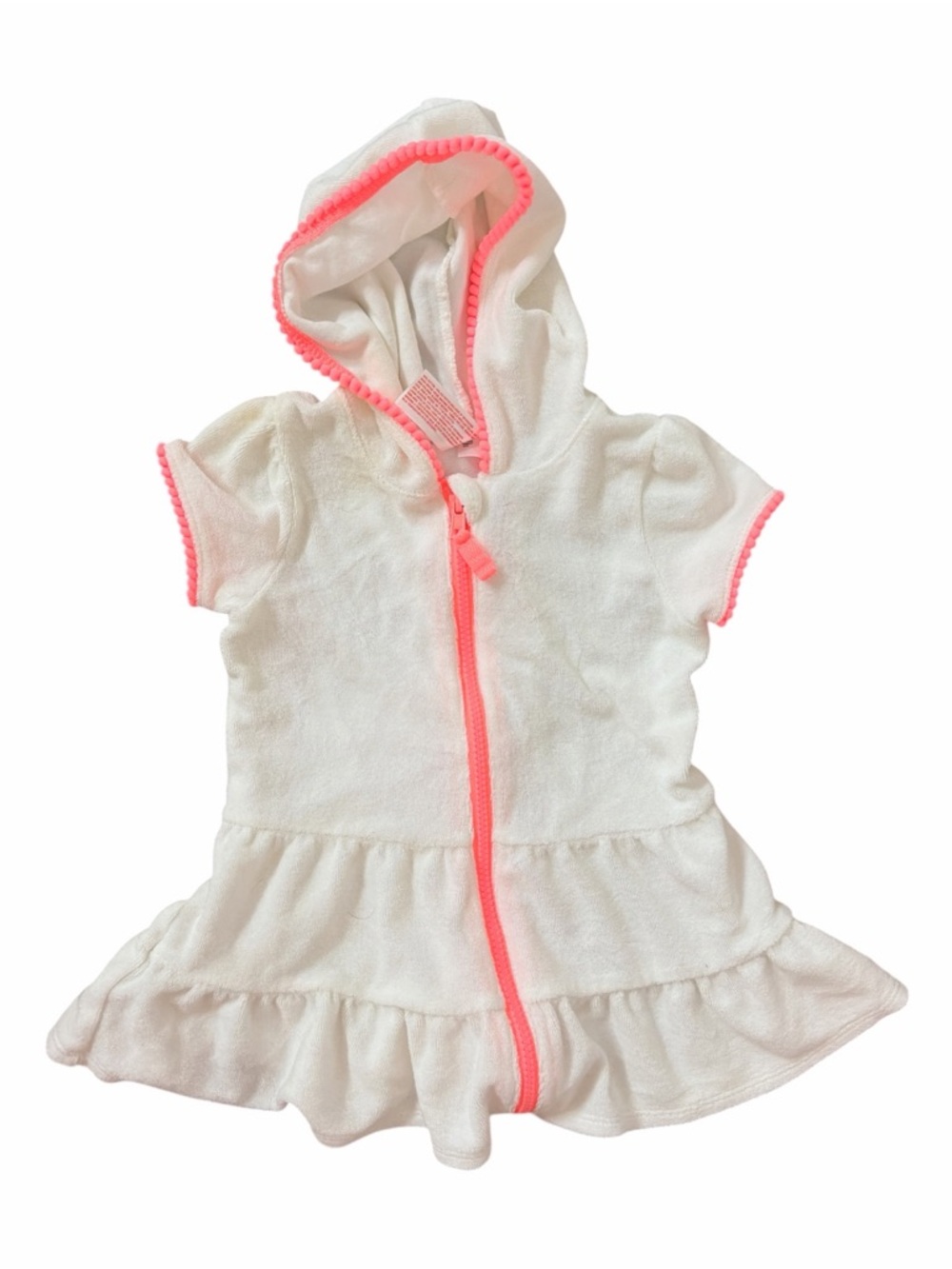 Cat & Jack White Hooded Swim Coverup with Neon Pink Trim